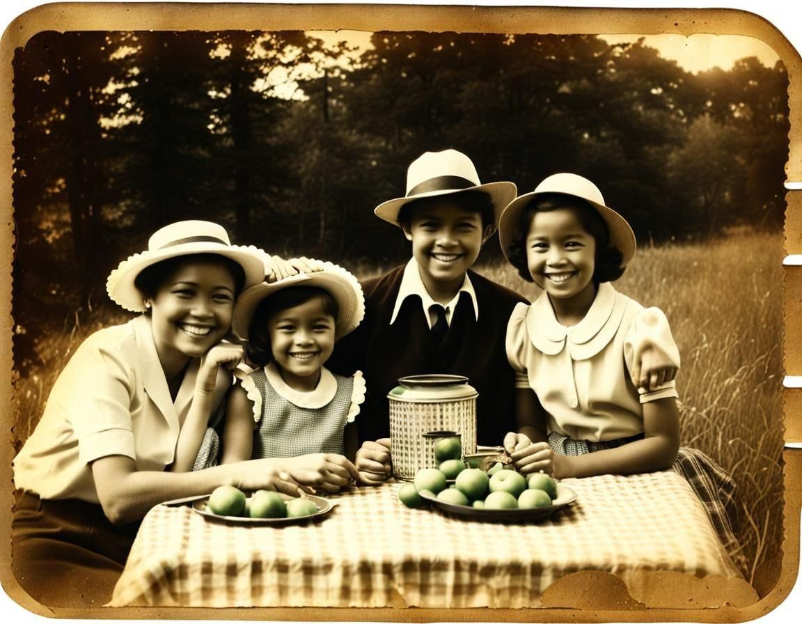 Vintage Family Picnic in Sepia Tone