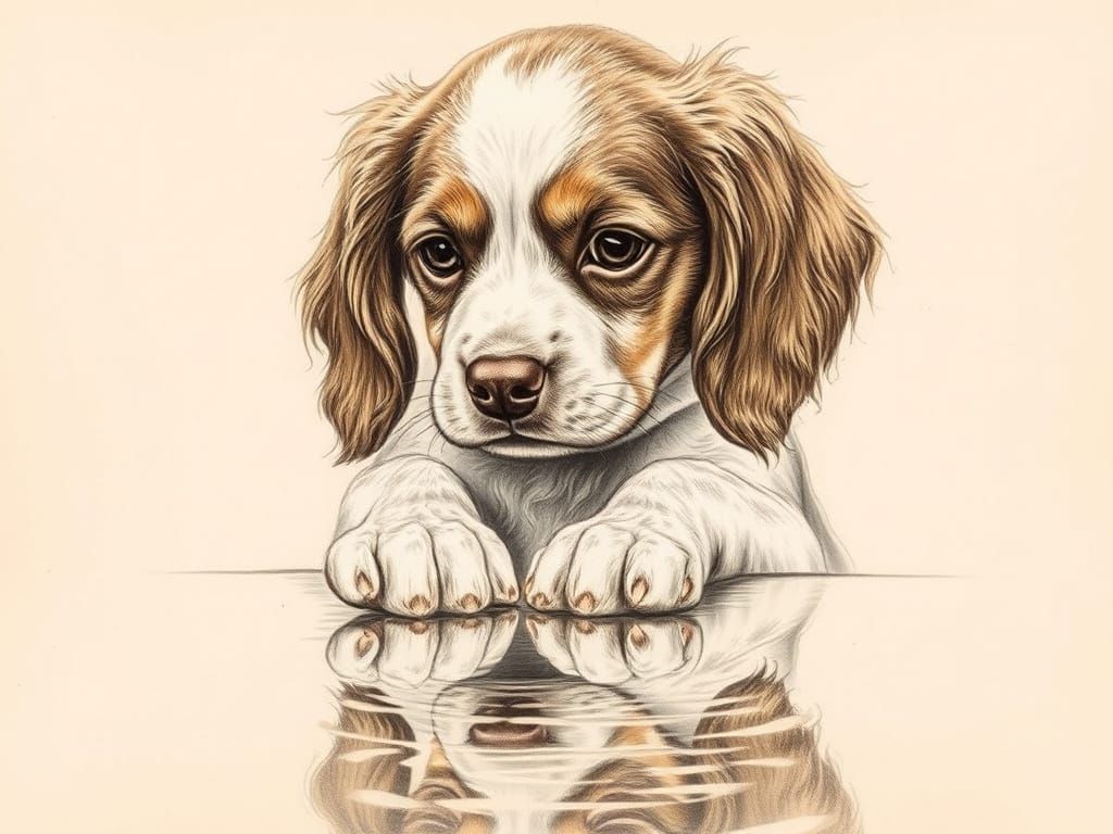 Spaniel, Sepia, Pencil Sketch