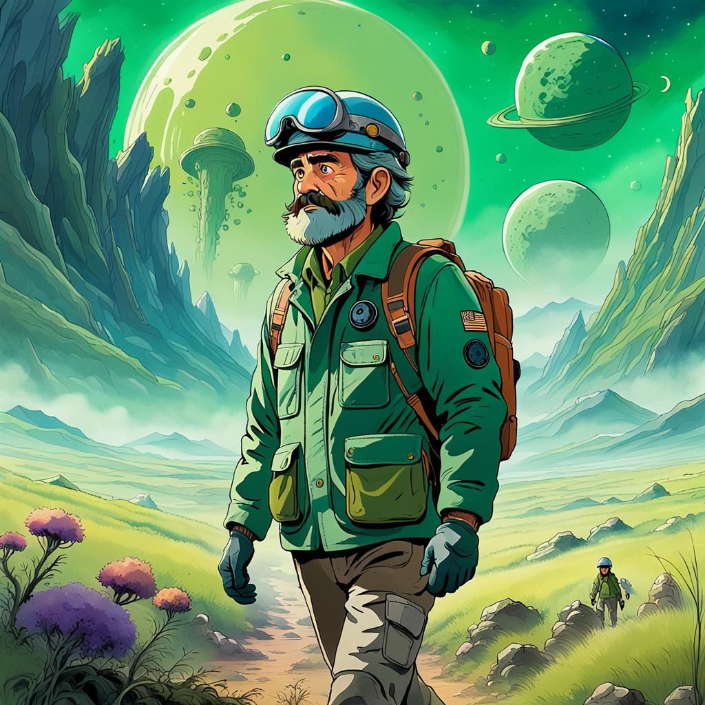 Geologist on Alien Planet: Ghibli-Inspired Concept Art