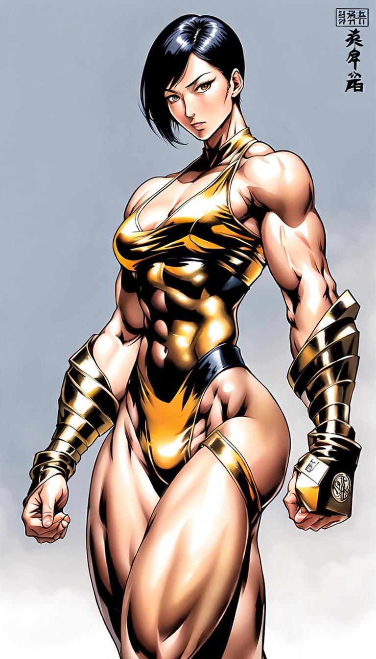 Female Bodybuilder in Silky Toga, Japanese Illustration Styl...