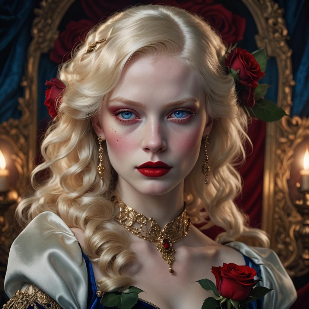 Albino Femme Fatale With Red Rose Portrait