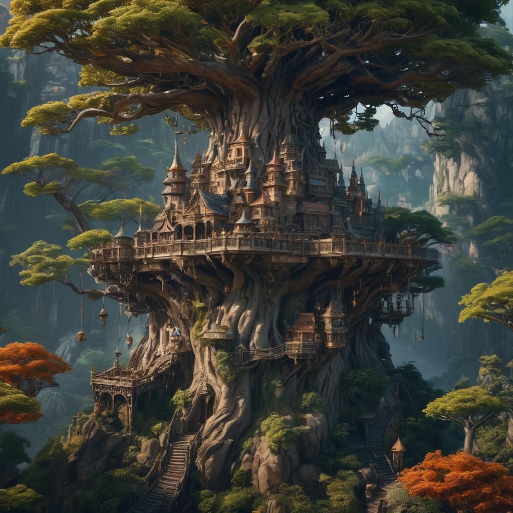 Fantastical Kingdom Built on a Tree