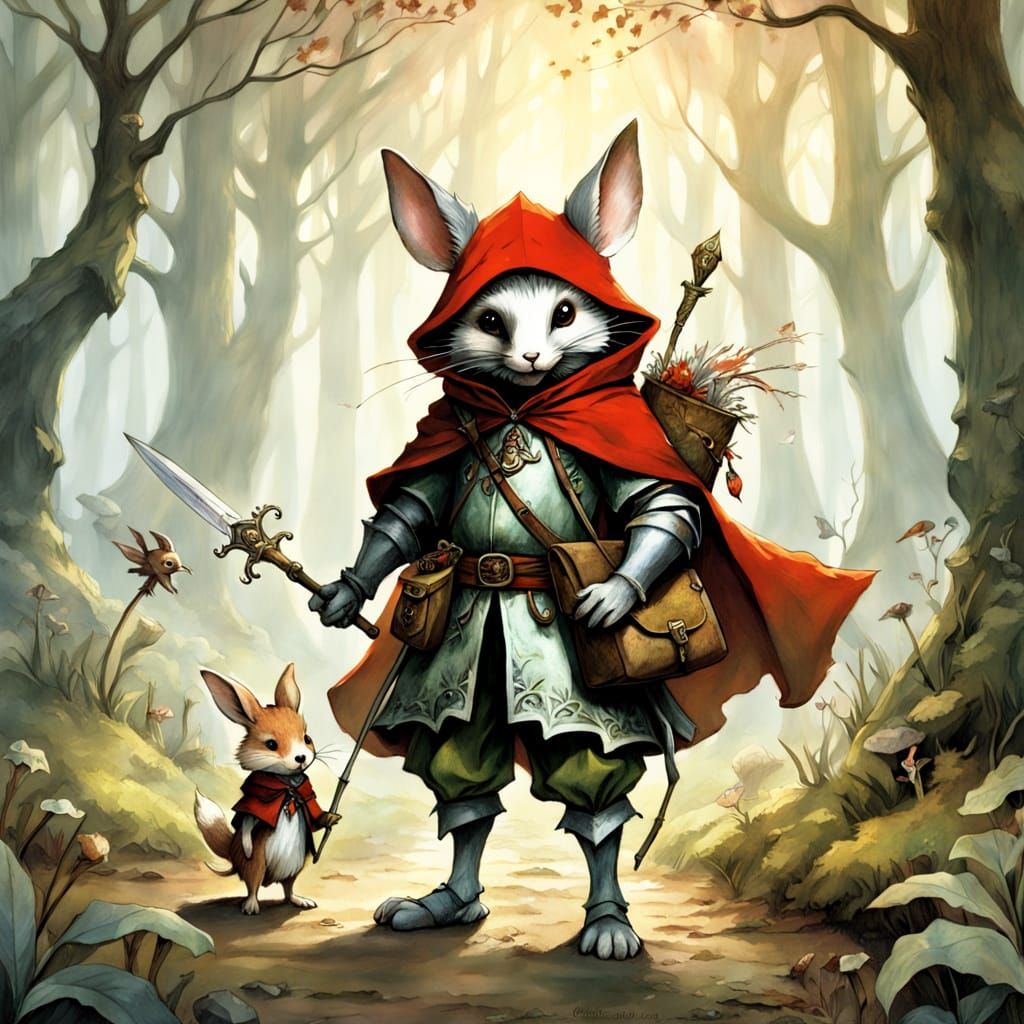 Whimsical Fantasy Illustration of a Brave Mouse Knight