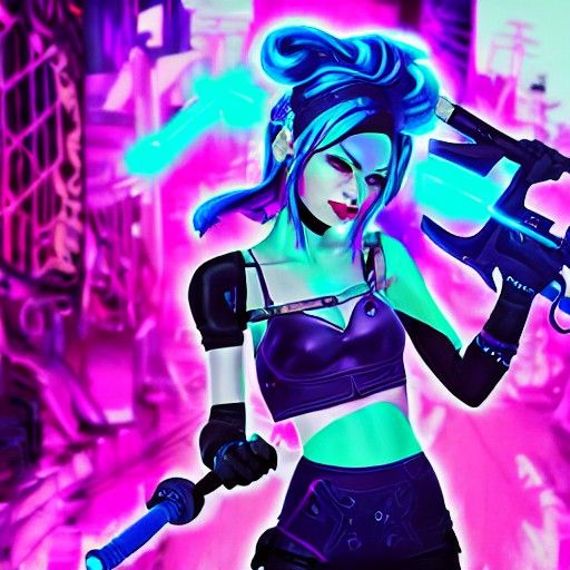 Jinx with Shark Gun in Synthwave Neon Style