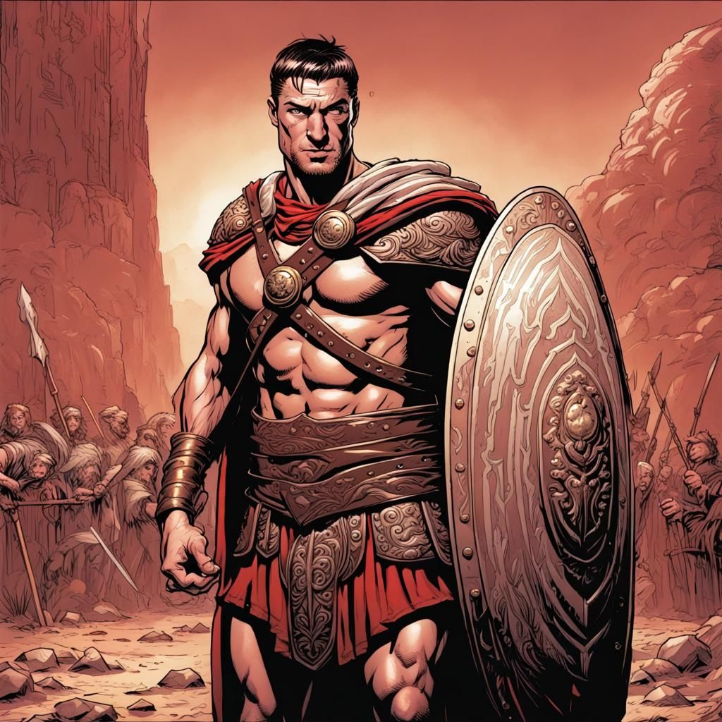 Spartacus with Bronze Shield, Comic Book Art
