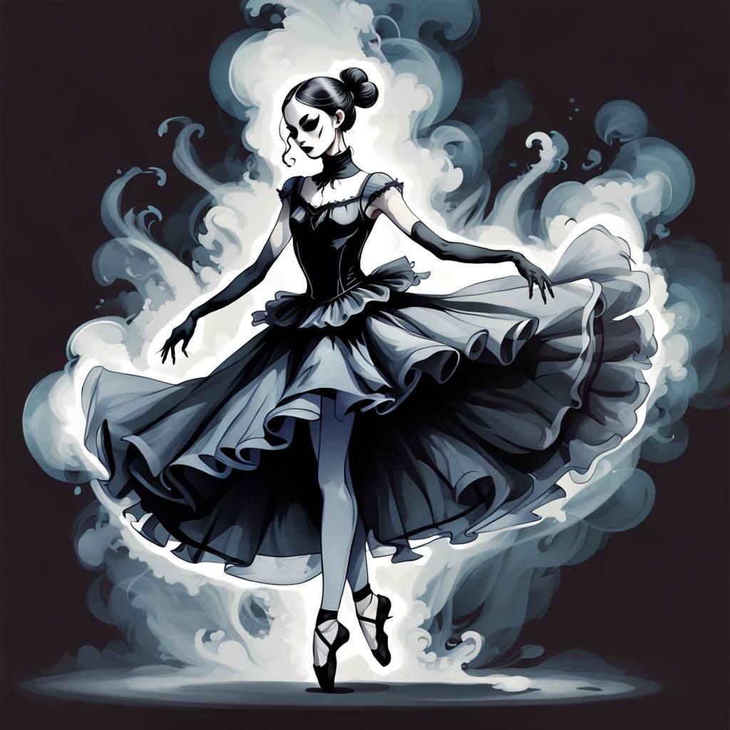 Dancing Gothic Ballerina of Smoke in Graffiti Art