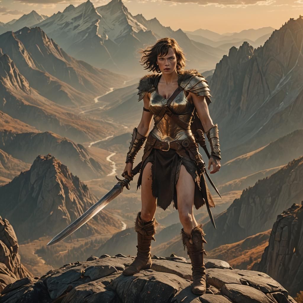 Barbarian Warrior on Mountain Peak in Frank Frazetta Style