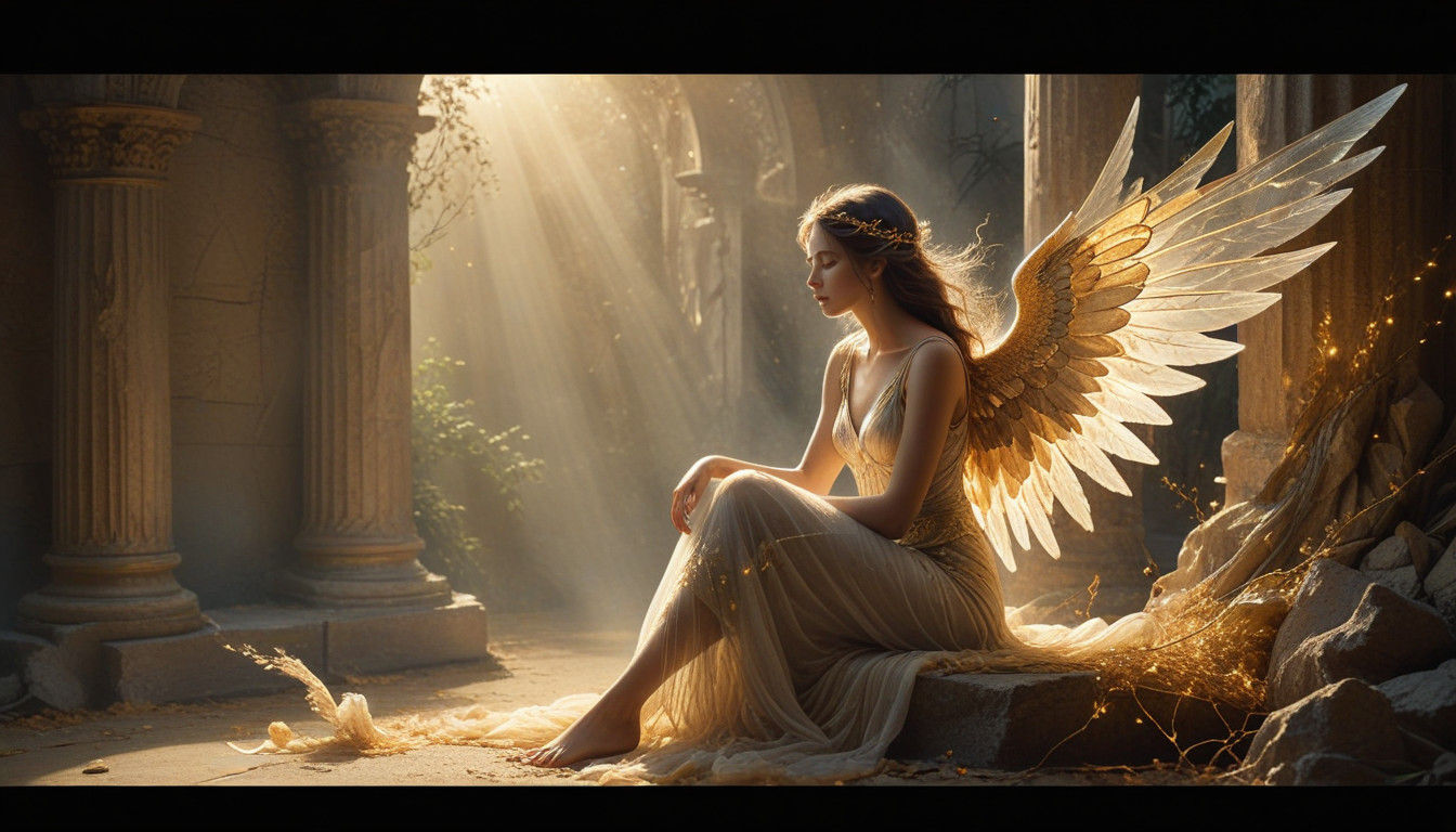 Mystical Woman in Golden Ethereal Scene