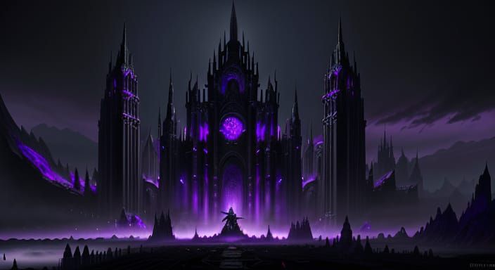 Dark Fantasy Obsidian City in Crimson Moonlight