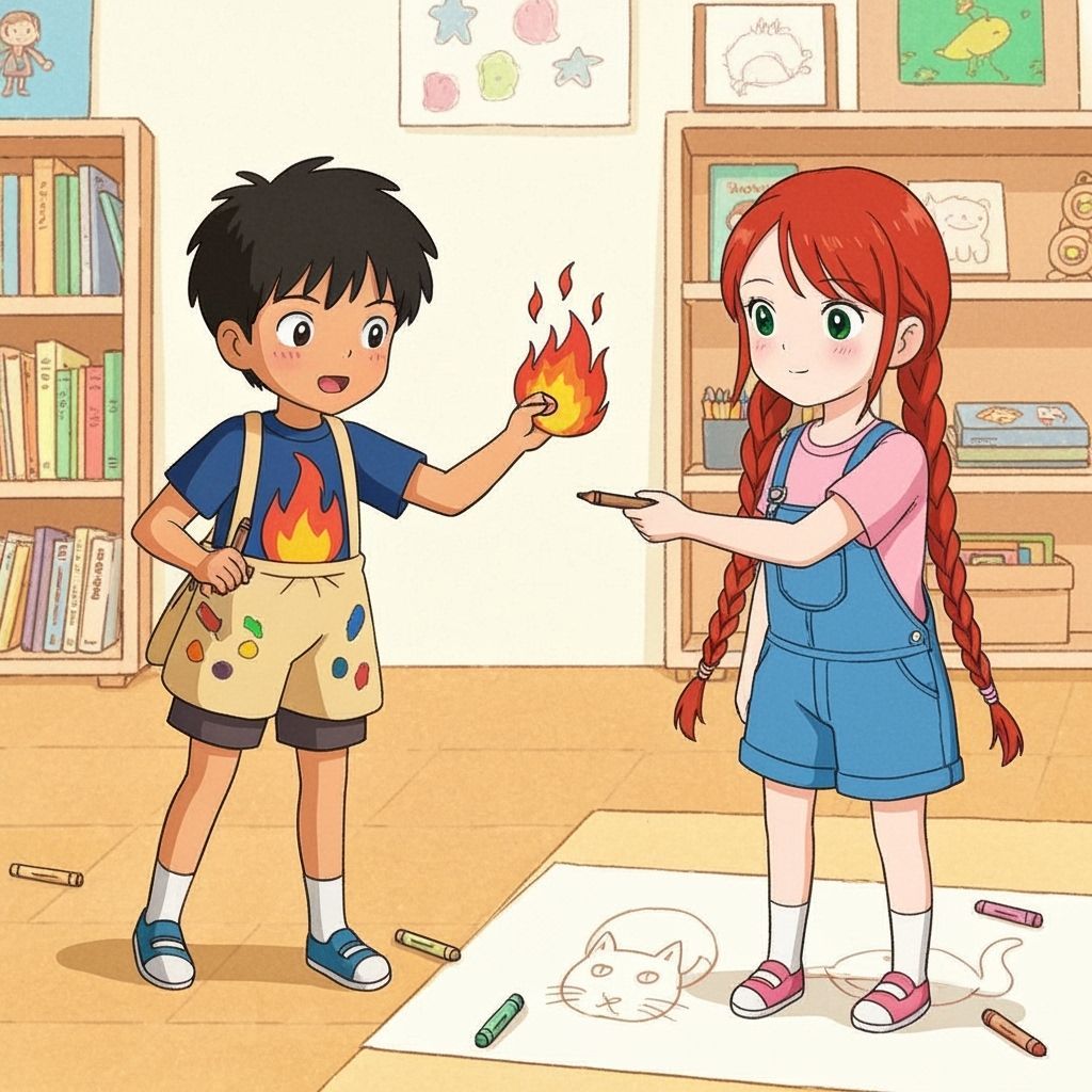 Children Drawing Together in Imaginative Art Style