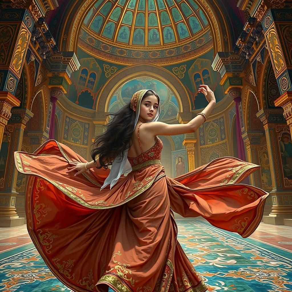 Girl Dances for King in Ornate Arabian Palace