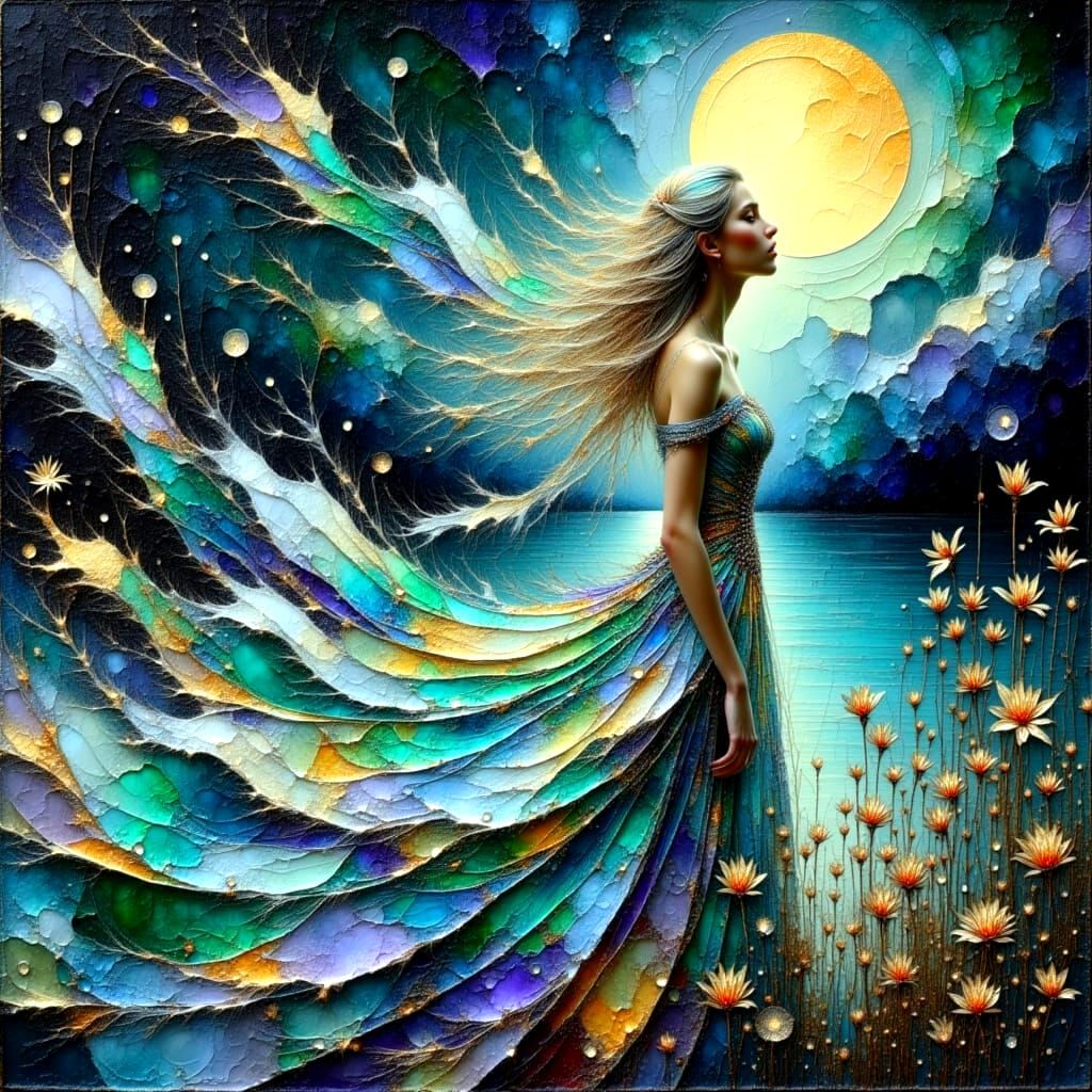 Enigmatic Beauty in a Stormy Romance Oil Painting