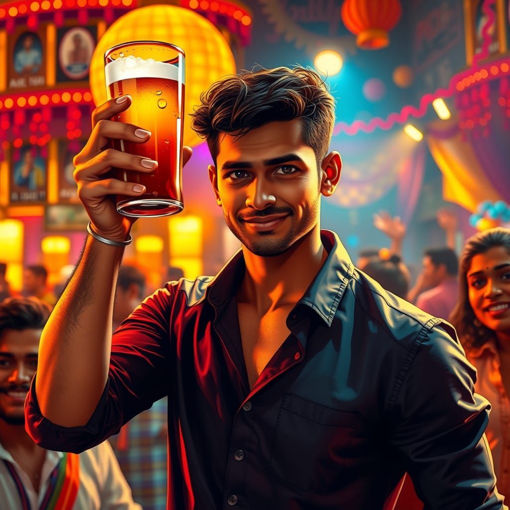 Handsome Man in Bar: A Hyperrealistic Illustration