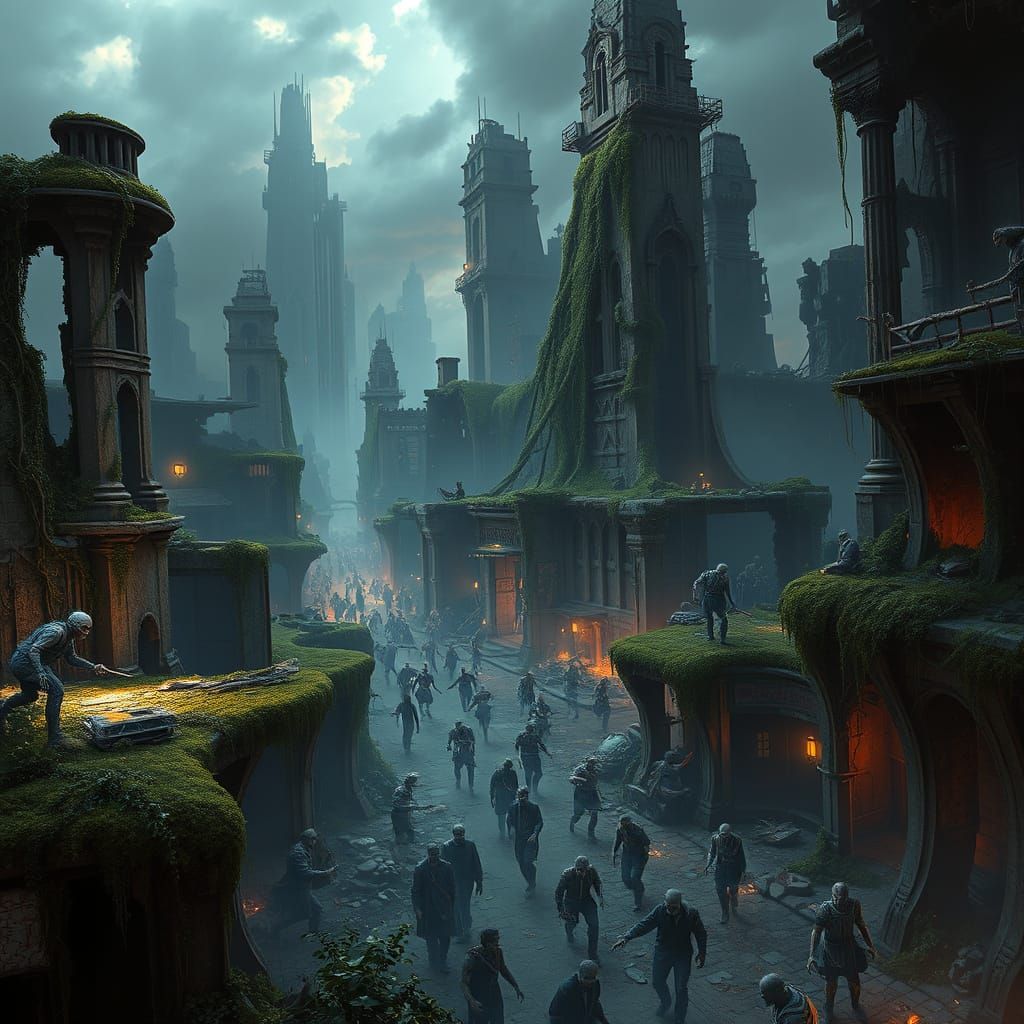 Post-Apocalyptic Cityscape in Vibrant Ruin