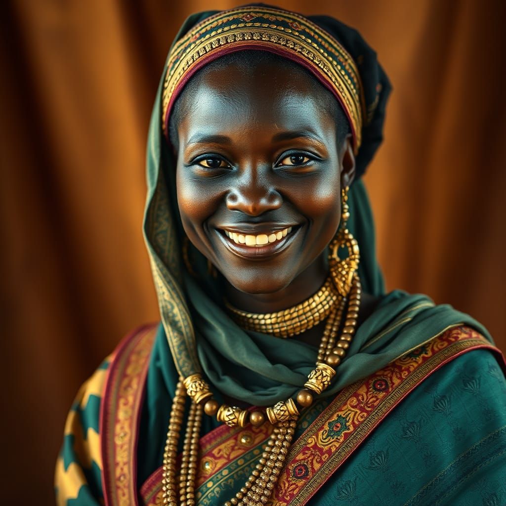 Glowing Black Woman in Ancient Garb, Photo Realistic Portrai...