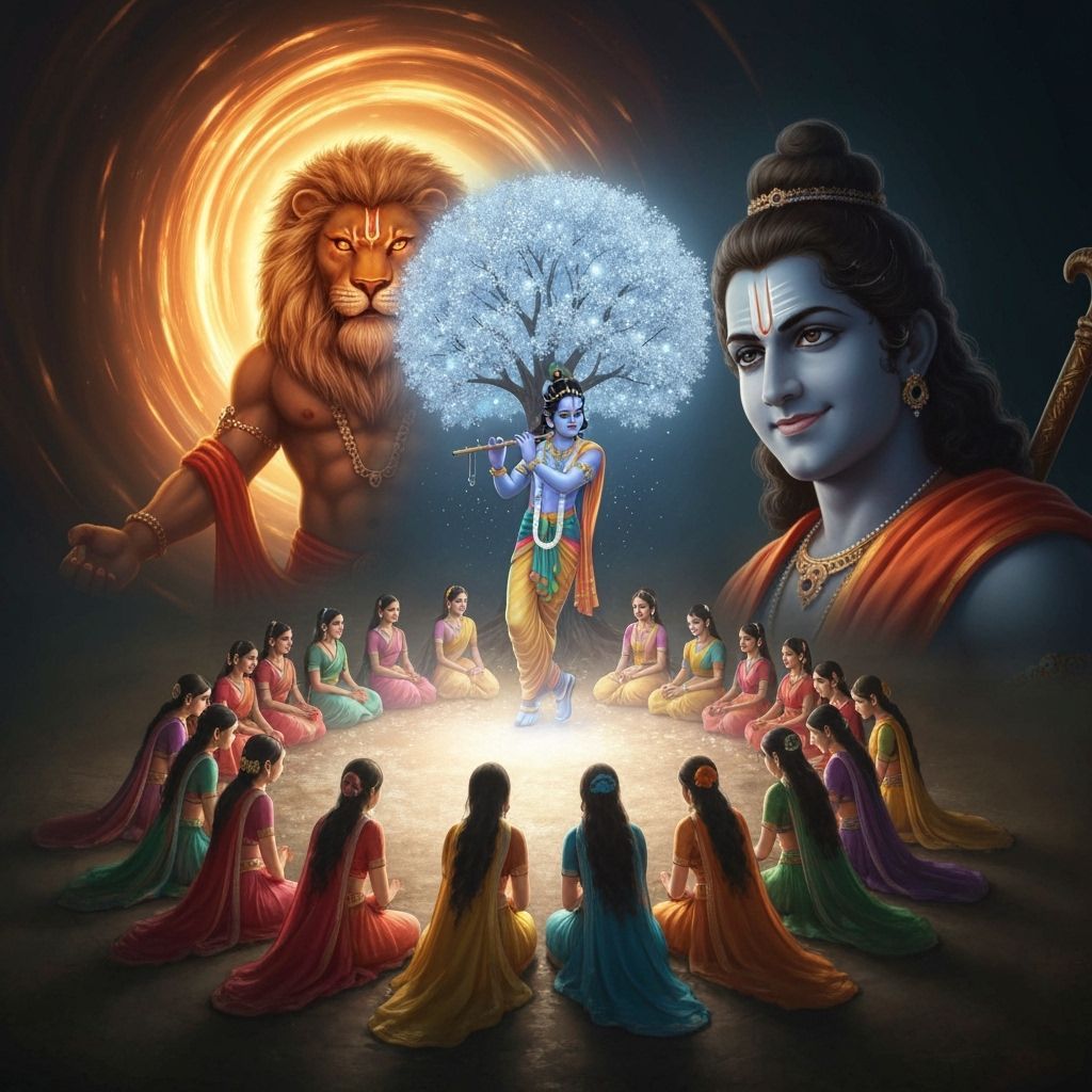 Vishnu Avatars Fusion: Narasimha, Krishna, and Rama