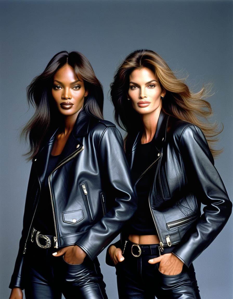 Naomi and Cindy: 90's Supermodels in Leather
