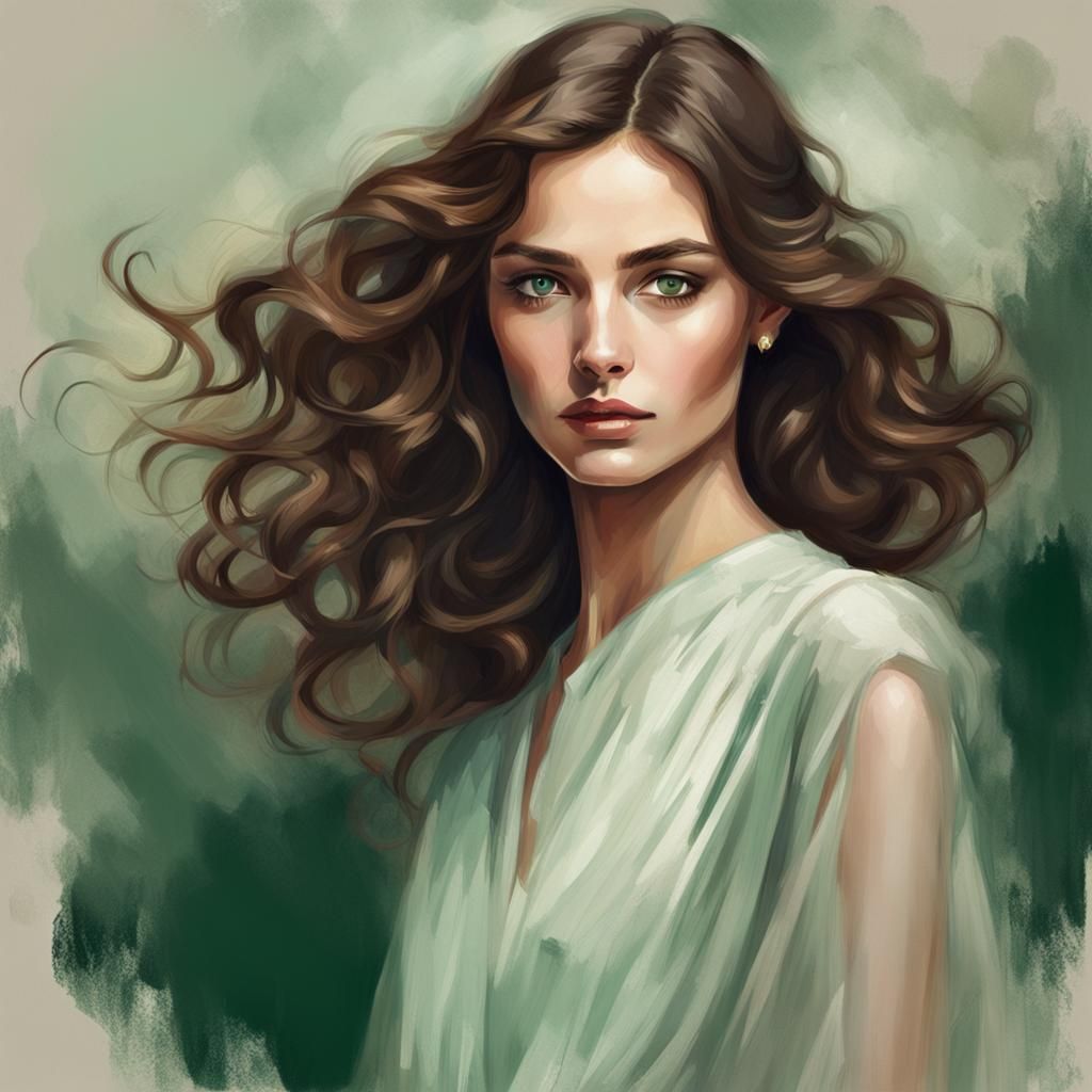 Elegant Woman with Brown Hair in Comic Style