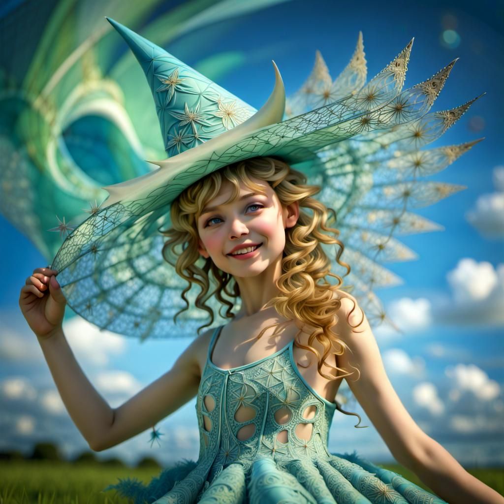Filigree Lace Witch Hat with Dancing Fairies