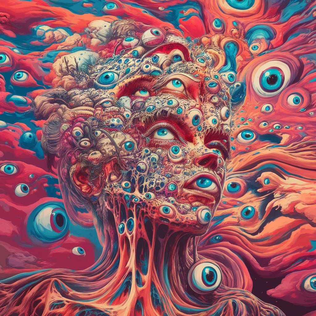 Psychedelic Melting Figure in Ethereal Landscape