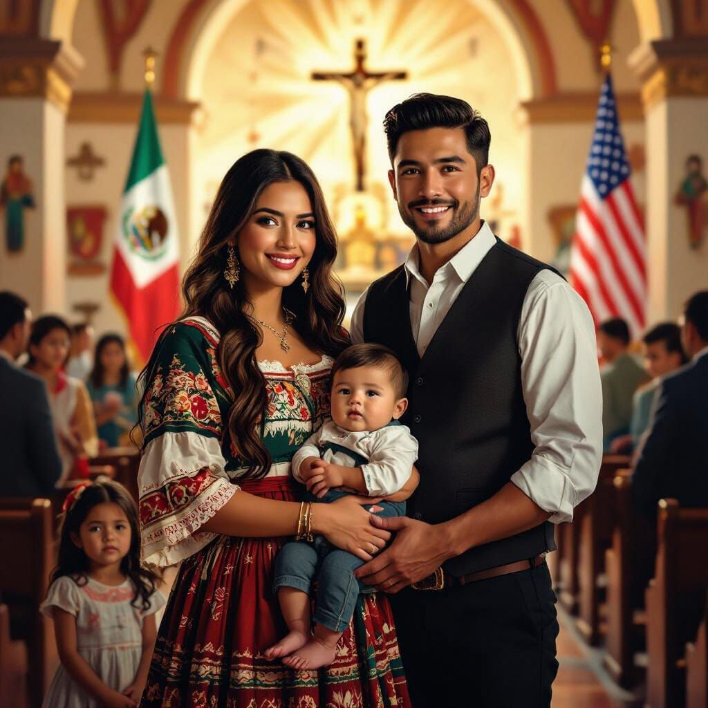 Hispanic Woman in Traditional Attire in Church