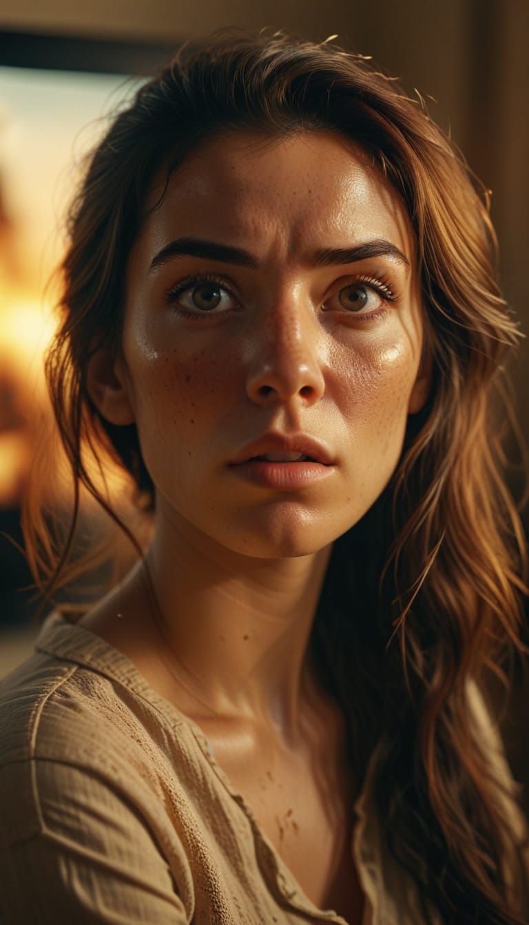 Young Woman's Horrified Reaction to War in 8K