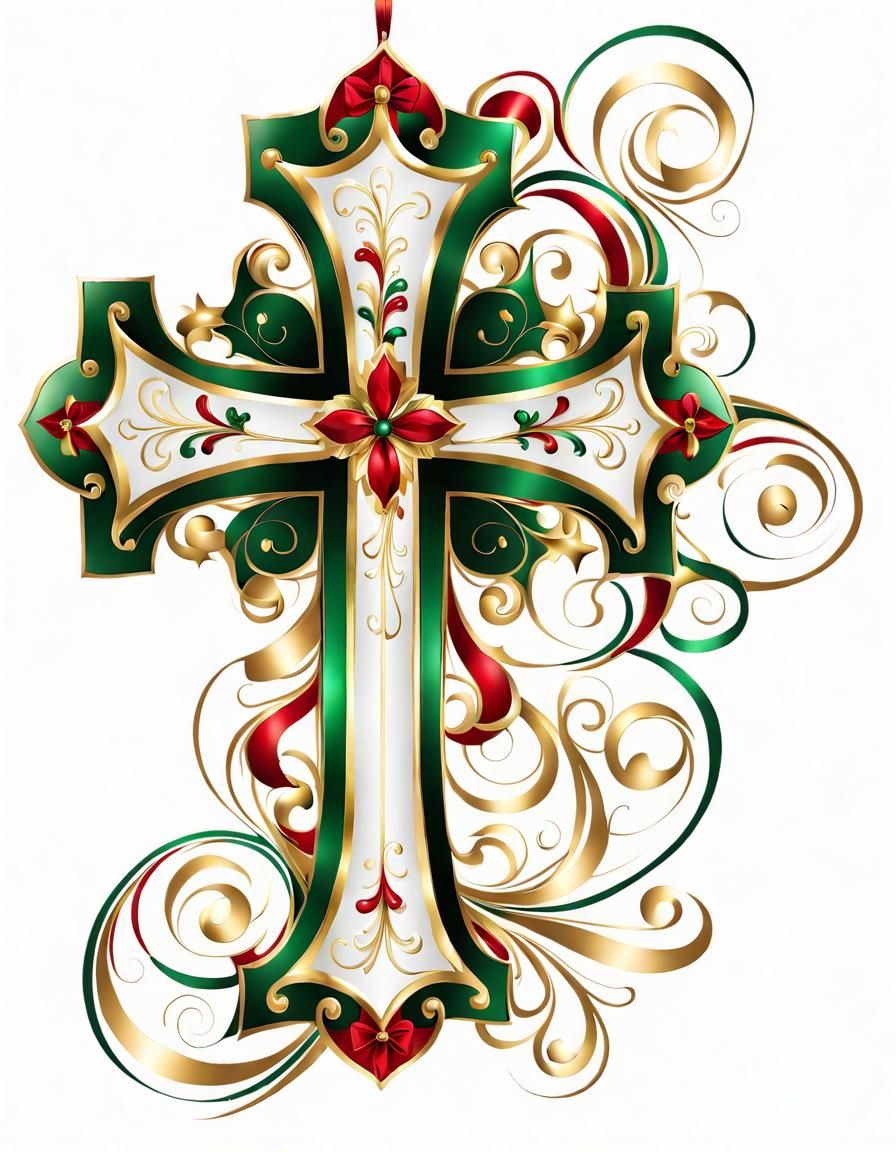 Exquisite Modern Christmas Cross with Gold Swirls
