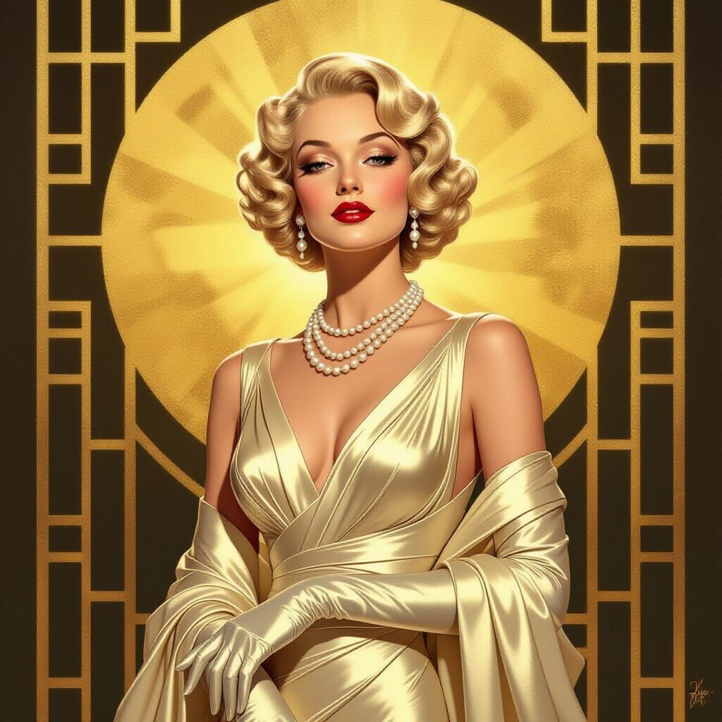 Art Deco Portrait of a Woman in Platinum and Ivory