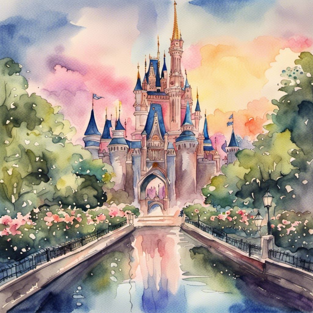 Watercolor Painting of Magic Kingdom