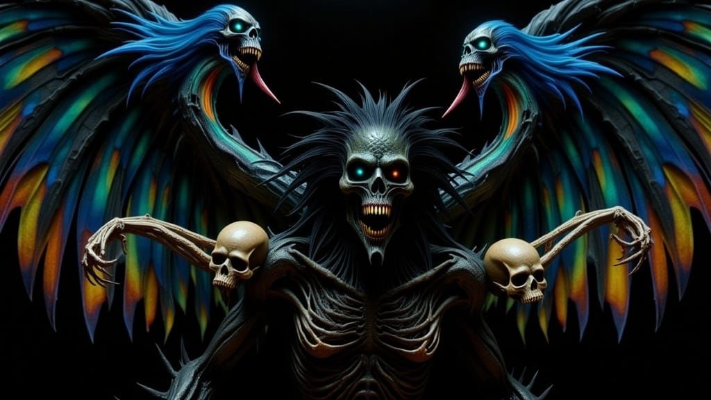 Demonic Raven Creature with Undead Beings in Biomechanical S...