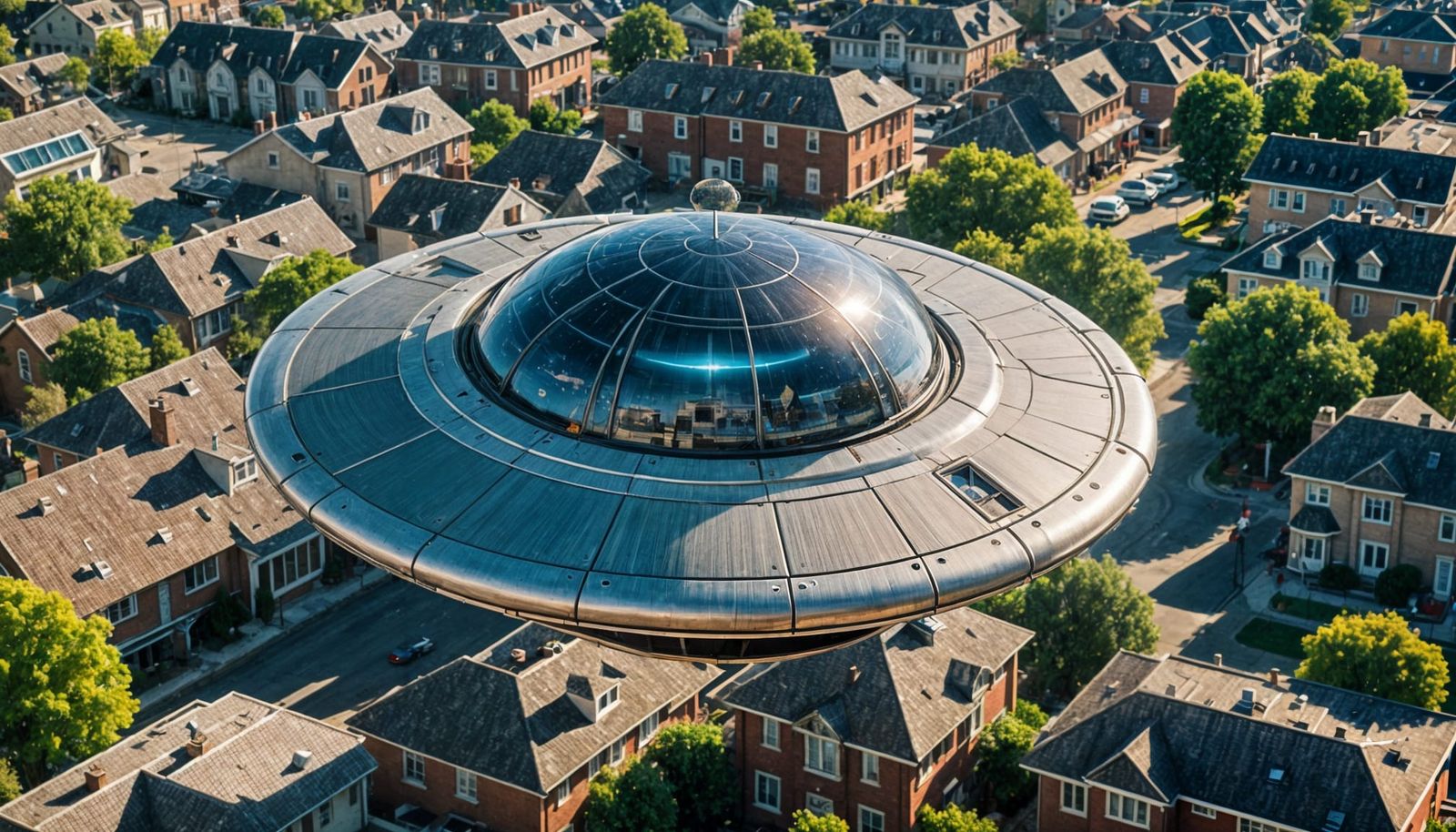 Alien Spaceship Over Earth Town - Professional Photo