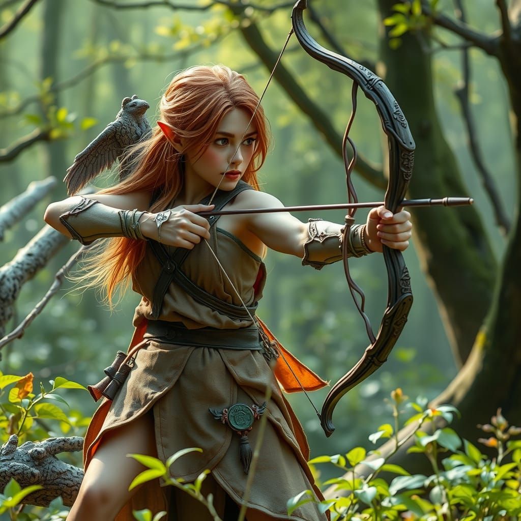Elven Woman Draws Bow in Mirkwood Photo