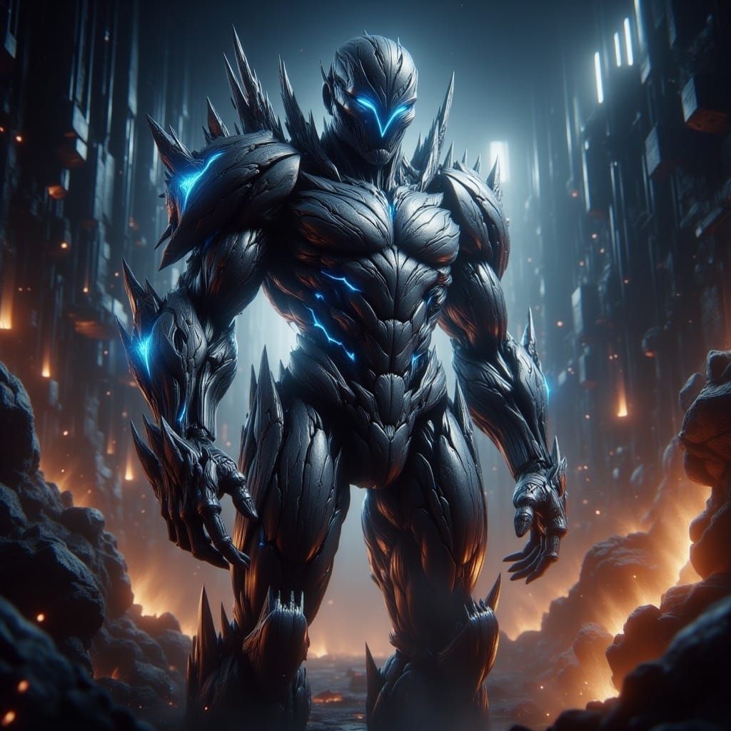 Polished Metal Mech in Cinematic Sci-Fi Scene