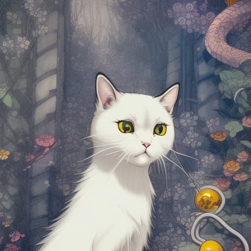 Detailed Anime Cat with Monocle, Studio Ghibli Style