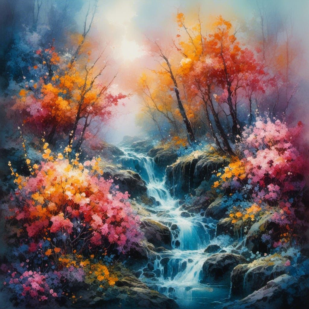 Gothic Mosaic Hydrangea in Watercolor Style