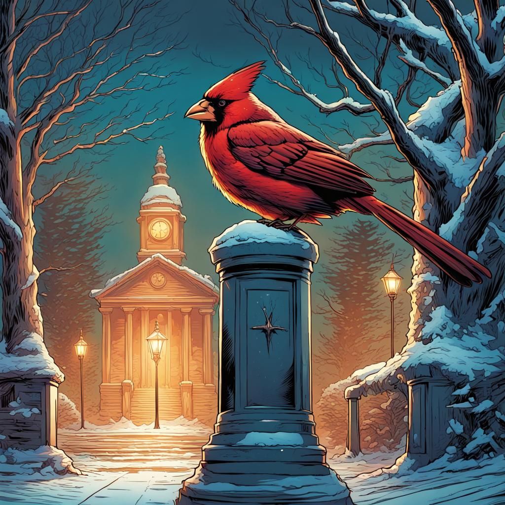 Cardinal in Winter Light: Comic Book Style