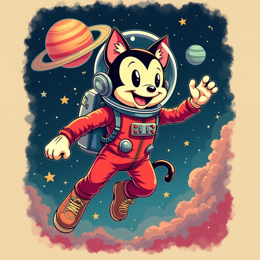 Felix the Cat in Spacesuit: 80s Airbrush Design