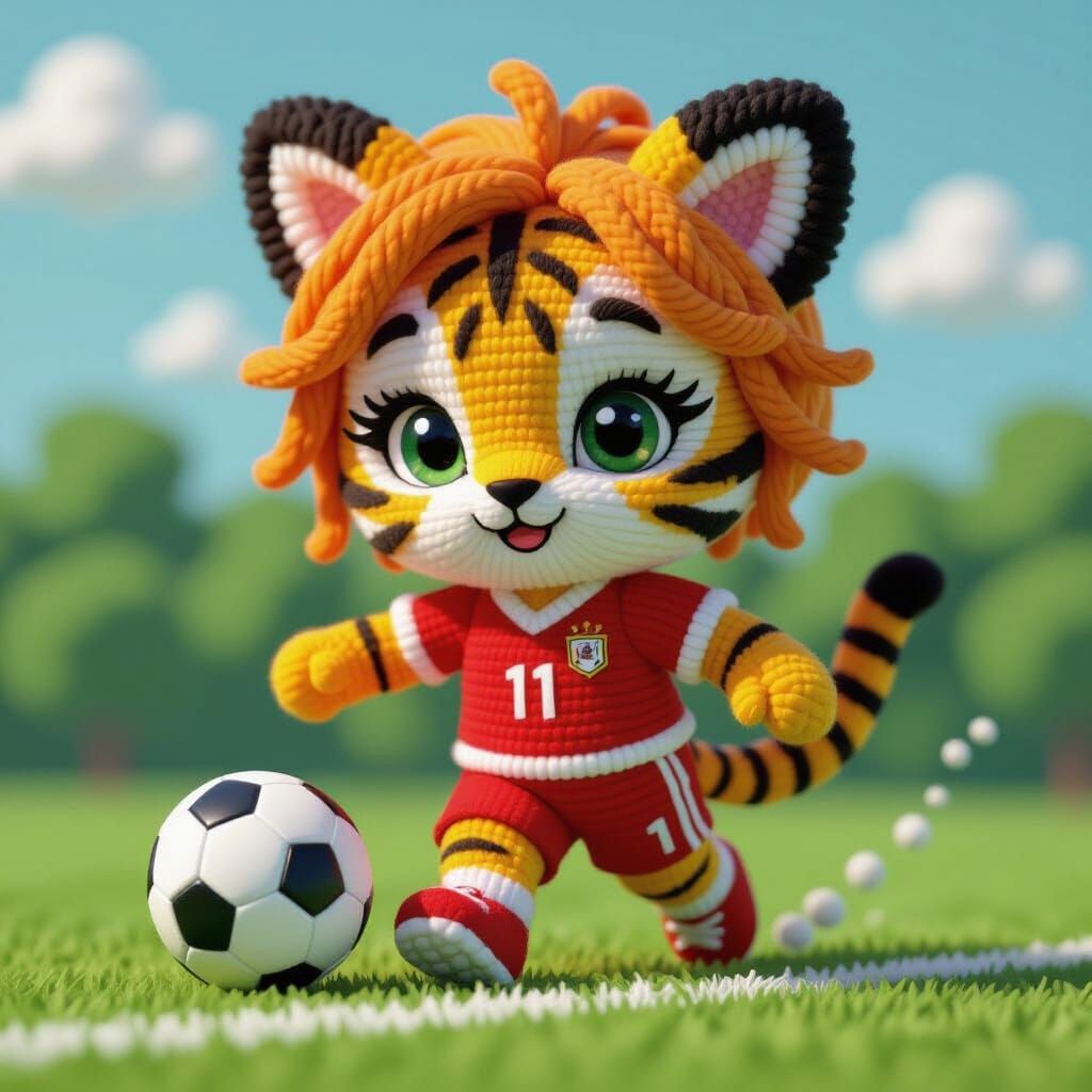 Kawaii Yarn Art: Tigapup in Soccer Uniform