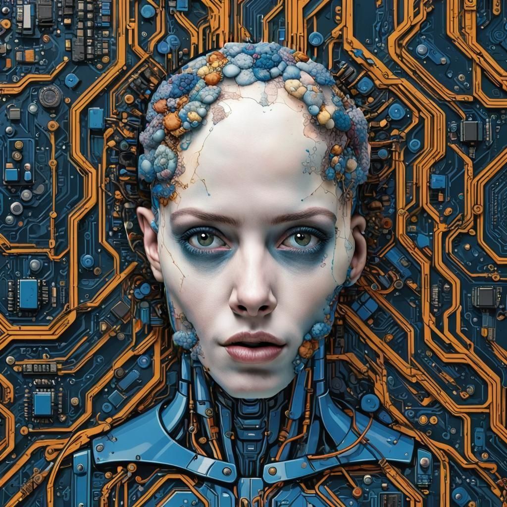 Megamind on Circuit Board in Abstract Ink Art