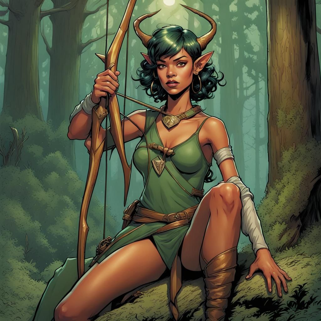 Rihanna as Elf Archer in Comic Book Style