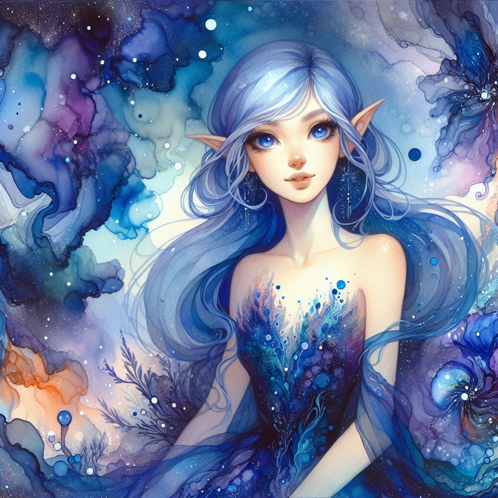Ethereal Beauty: A Luminous Fantasy Figure in Vibrant Alcoho...