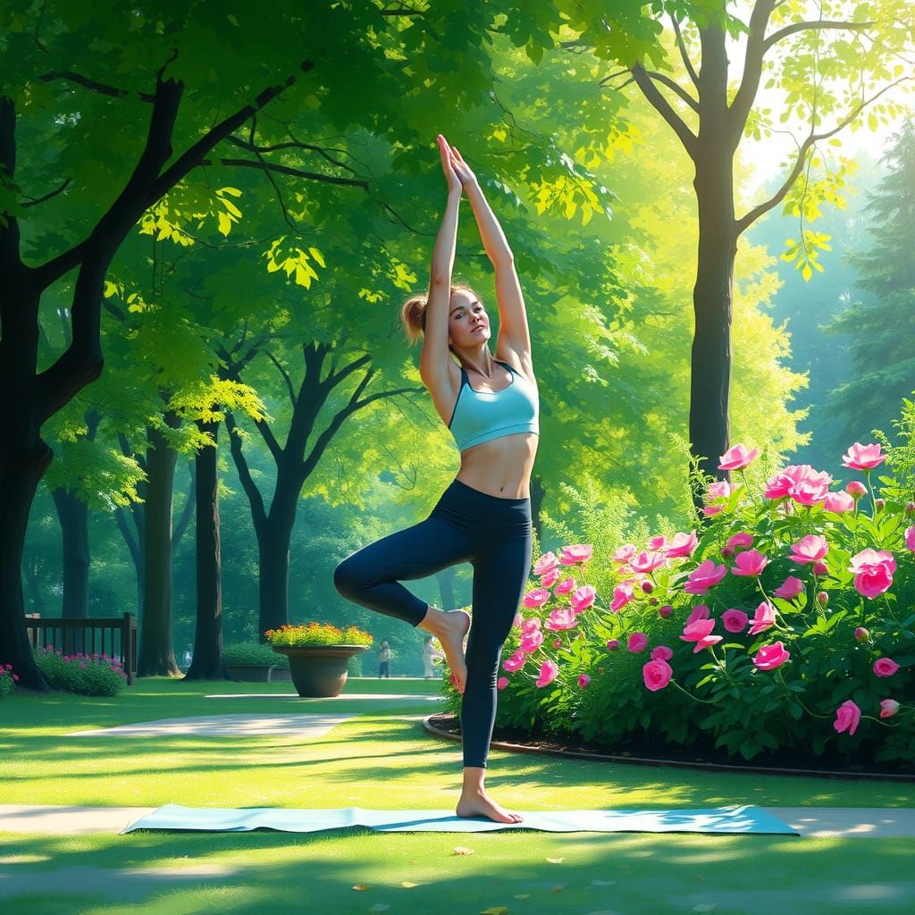 Serene Park Scene in Impressionist Style