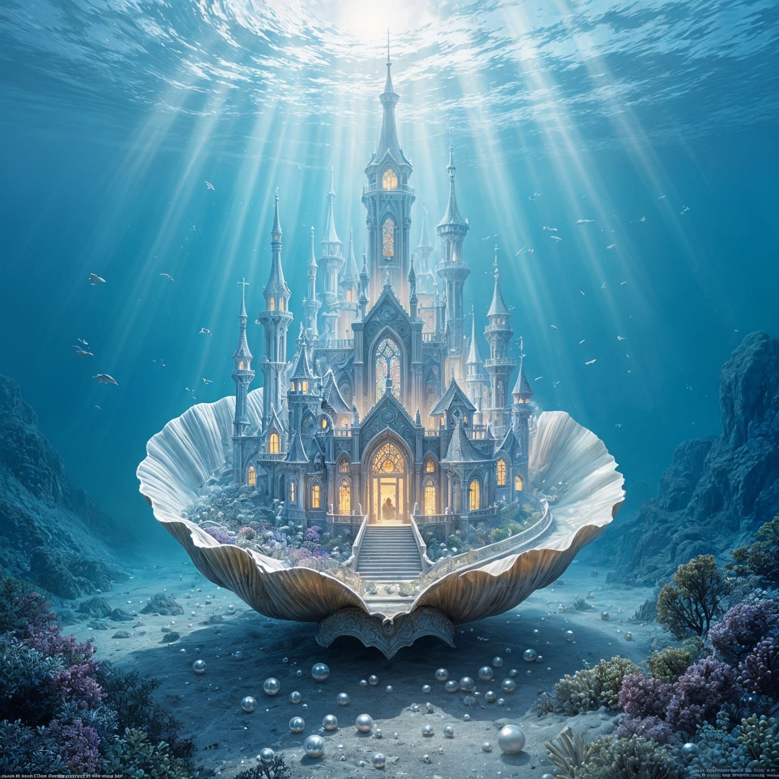 Pearl City in Seashell, Ethereal Fantasy Scene