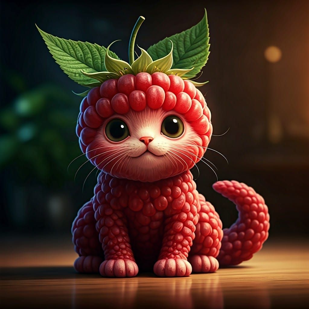 Whimsical Raspberry Kitten in Quaint Setting