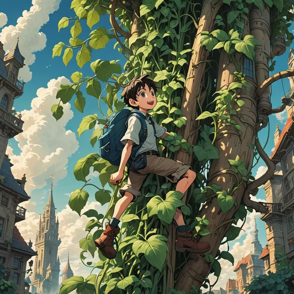 Jack climbing a giant beanstalk