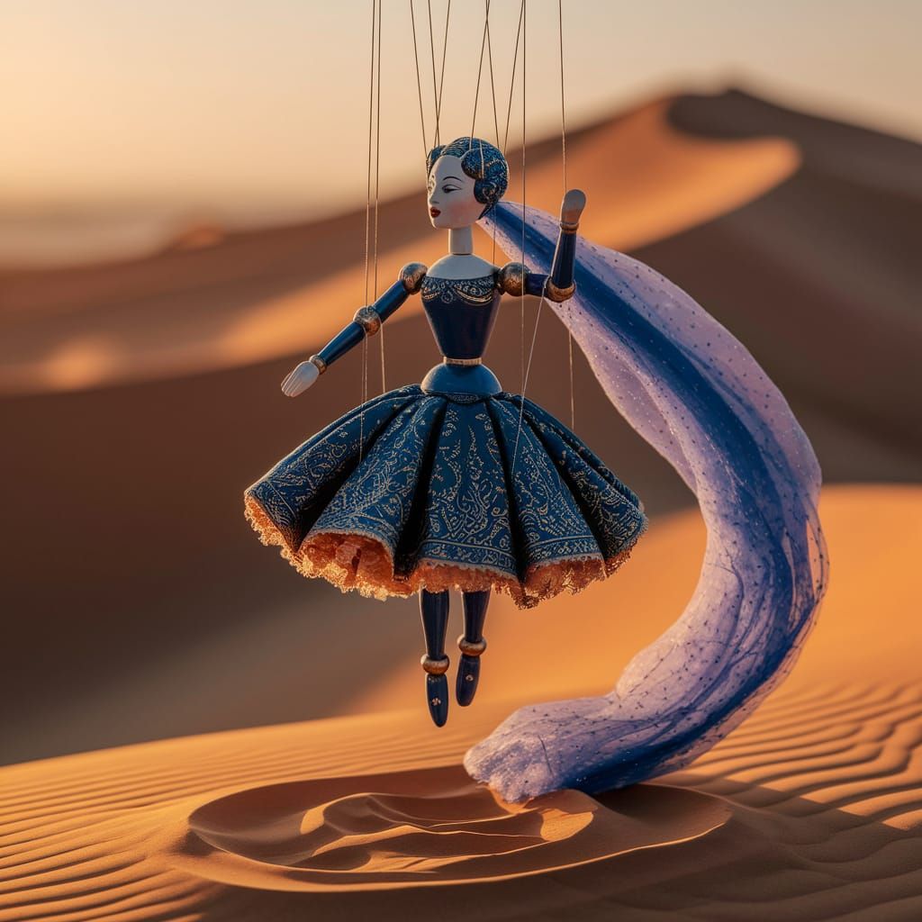 Indigo Marionette Dance in Desert Sunset