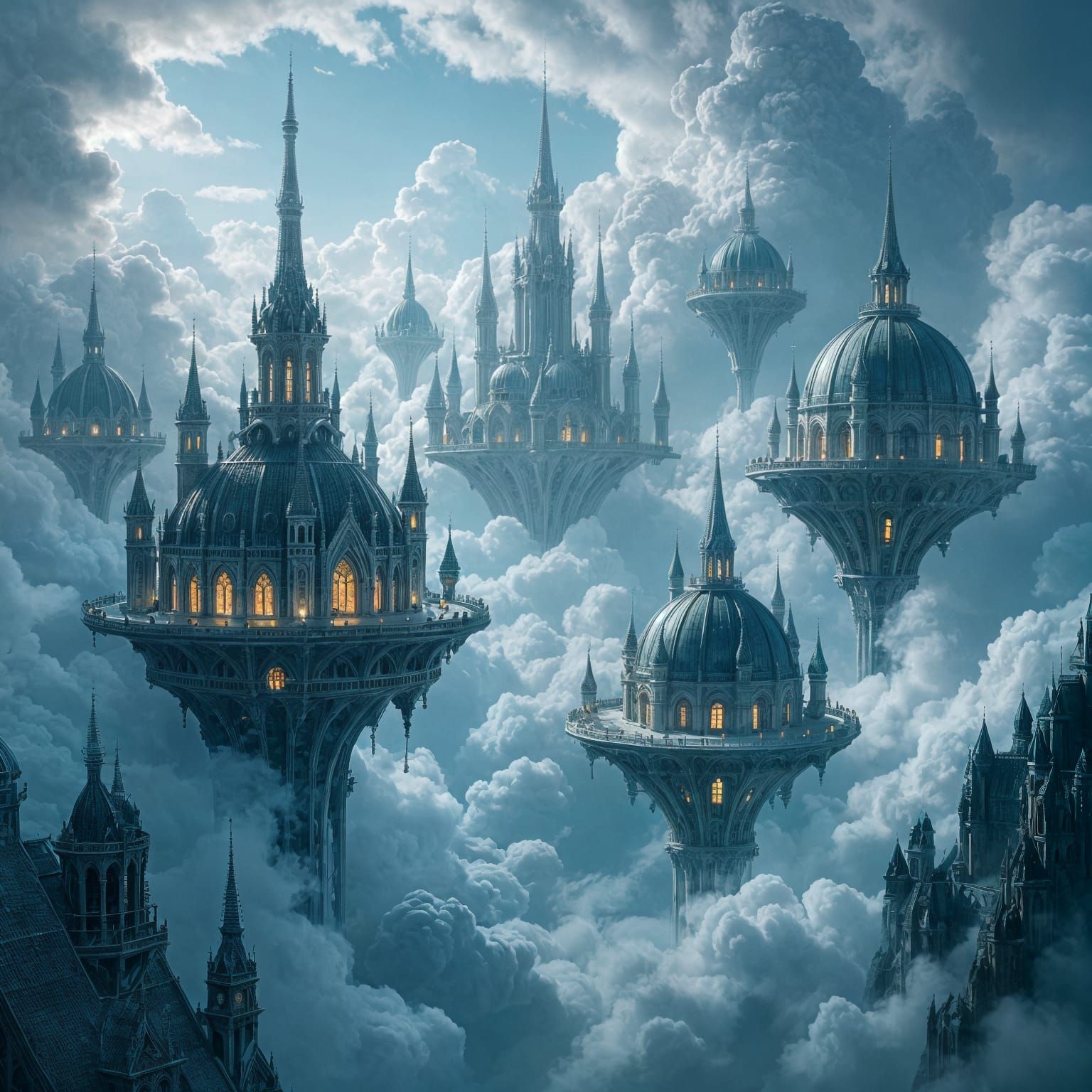 Majestic Gothic Floating City in the Clouds
