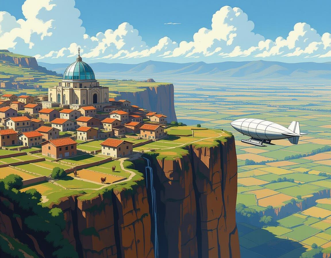 Peruvian Cliffside Village with Futuristic Elements