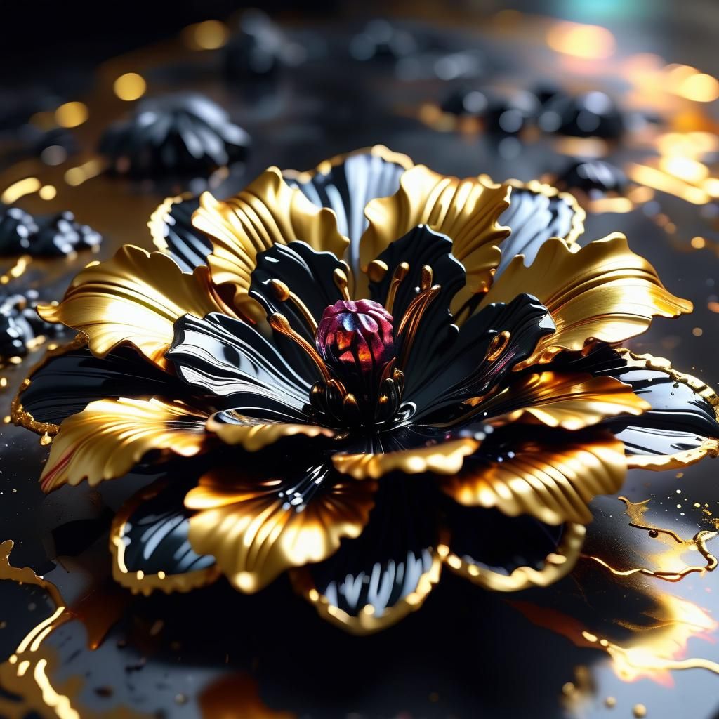 Hyperrealistic Metallic Flower in Graffiti Art Style
