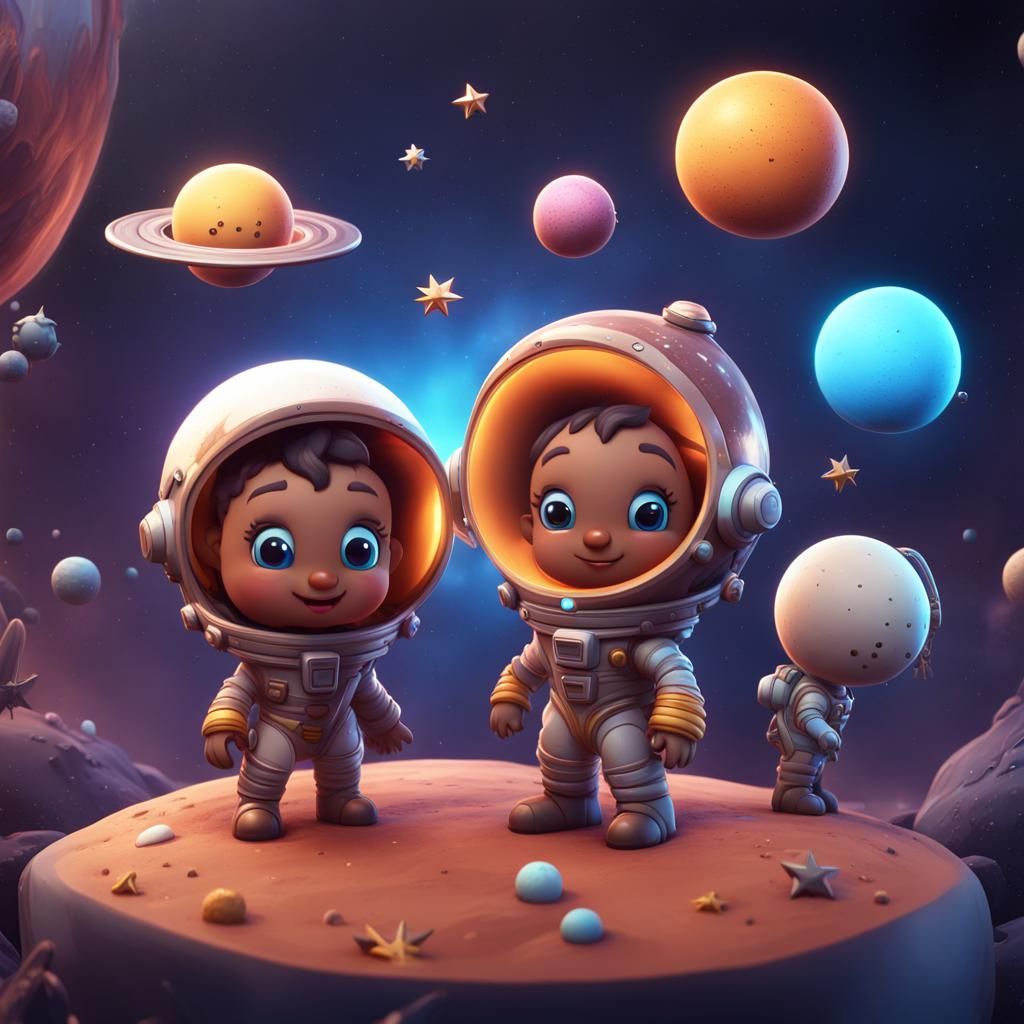 Cute Planets and Stars in Detailed Digital Painting